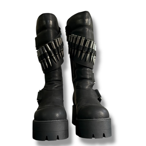 DollsKill | NWOB Darker Wavs Goth Grunge Cyber Y2K Bullet Platform Mid-Calf Boot - Picture 2 of 7